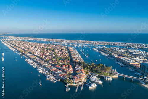Aerial view of Lido Island in Newport Beach harbor in Orange County, California photo