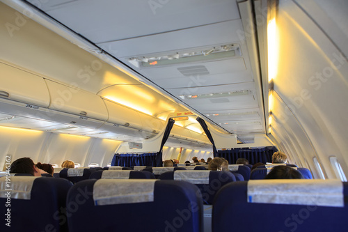 Interior of airplane and passenger seats