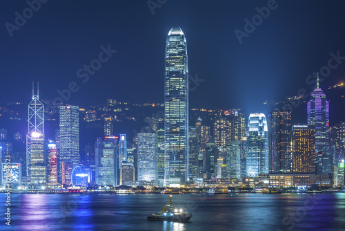 Photography Victoria harbor of Hong Kong city at night