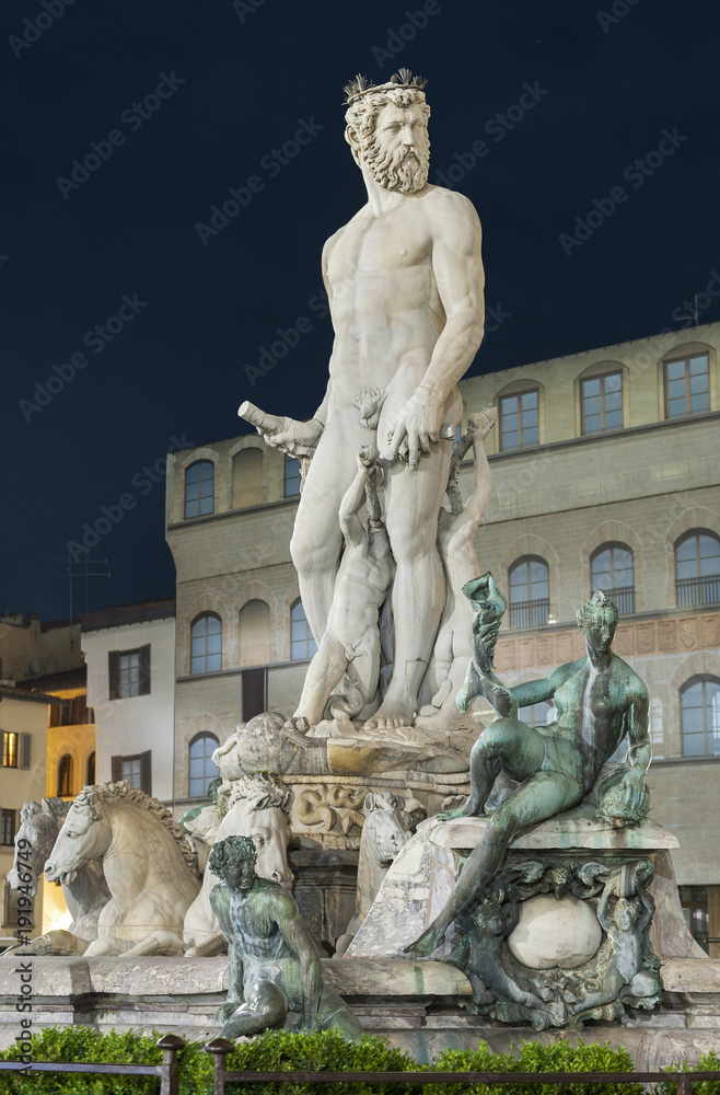 The famous fountain of Neptune on Piazza della Signoria in Florence, Italy