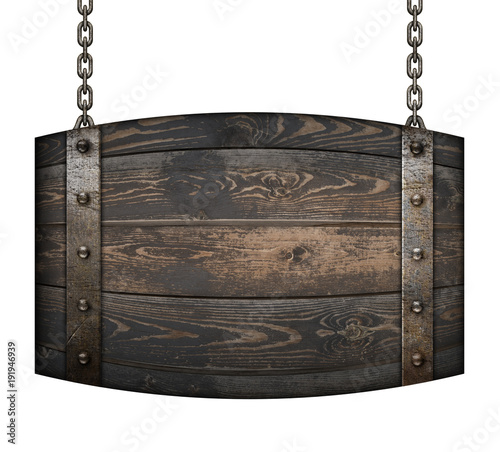 Medieval wood barrel signbo...