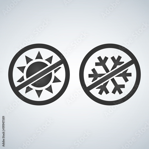 Stop or ban sign. Snow with sun icon. Vector illustration isolated on white background.