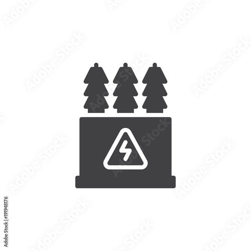 Electric transformer icon vector, filled flat sign, solid pictogram isolated on white. High voltage power station symbol, logo illustration.