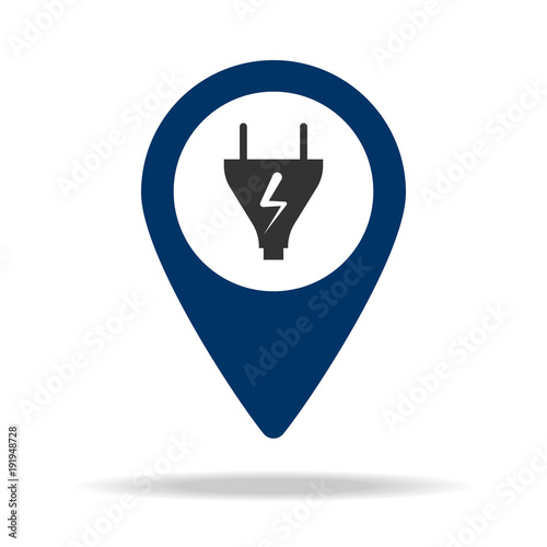 charging place in blue map pin icon. Element of map point for mobile concept and web apps. Icon for website design and development, app development. Premium icon