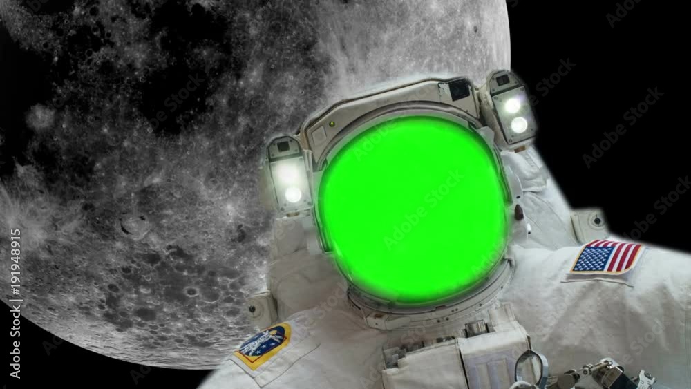 Astronaut Spacewalk by Moon with Green Screen Face some elements furnished by NASA images