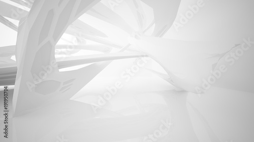 Abstract white parametric interior with window. 3D illustration and rendering.