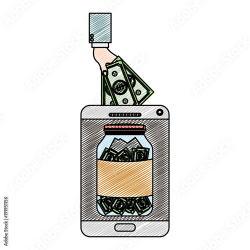 tablet with hand saver online vector illustration design