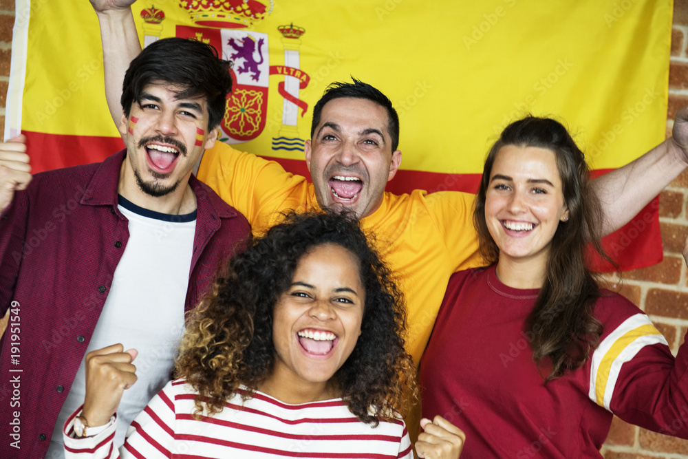Friends cheering world cup with painted flag Friends cheering world cup with painted flag