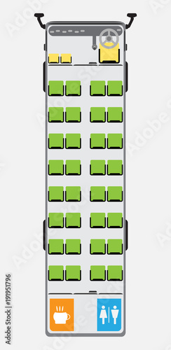 Coach bus seat map with restroom