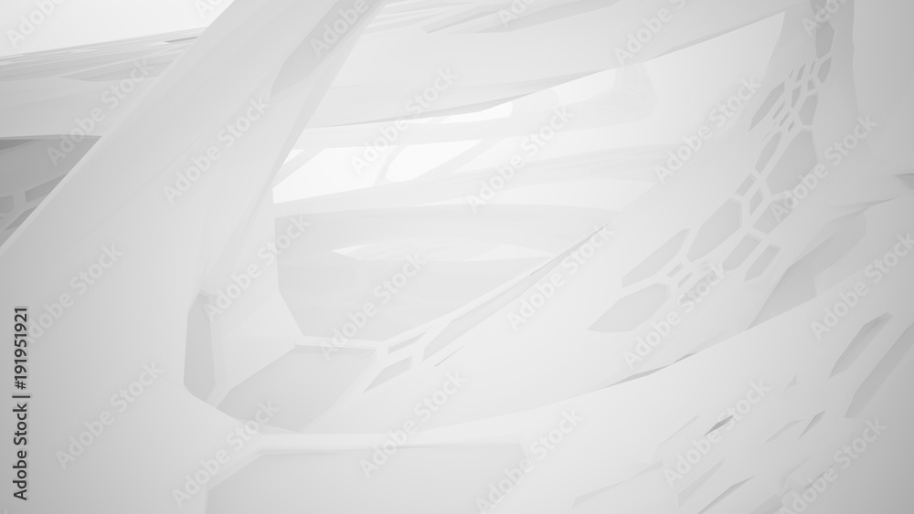 Abstract white parametric interior with window. 3D illustration and rendering. Abstract white parametric interior with window. 3D illustration and rendering.