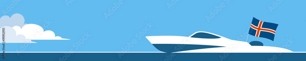 Motor boat with iceland flag