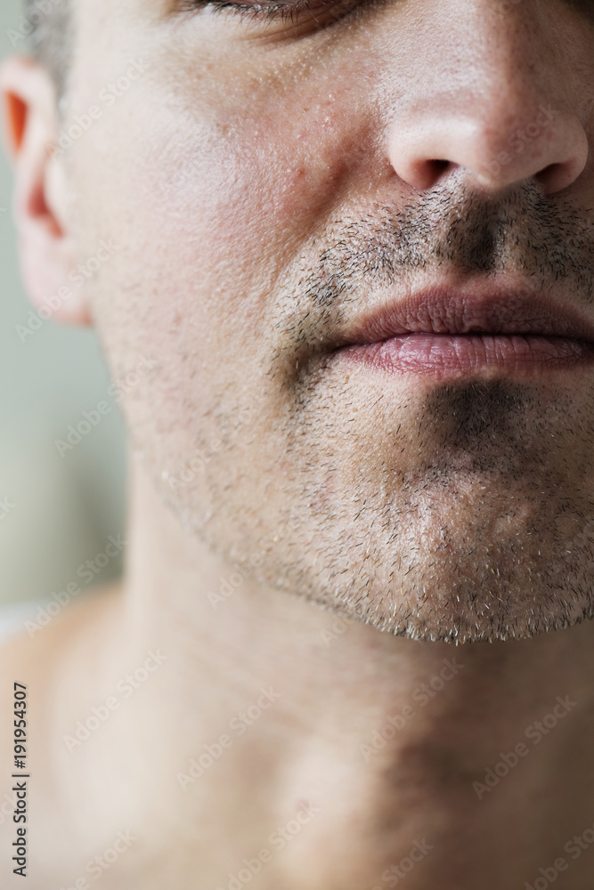 Obraz premium Portrait of white man closeup on mouth