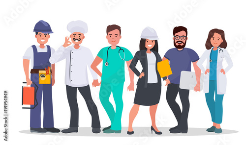Set of people of different occupations Doctor, Nurse, IT-specialist, Engineer, Chef, Electrician. World's most in demand proffesions. Labor day concept vector illustration. © fleren