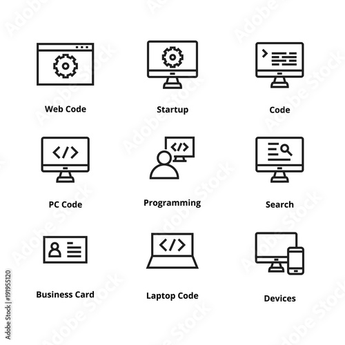 9 Development thin line icons. Icons for user interface and web