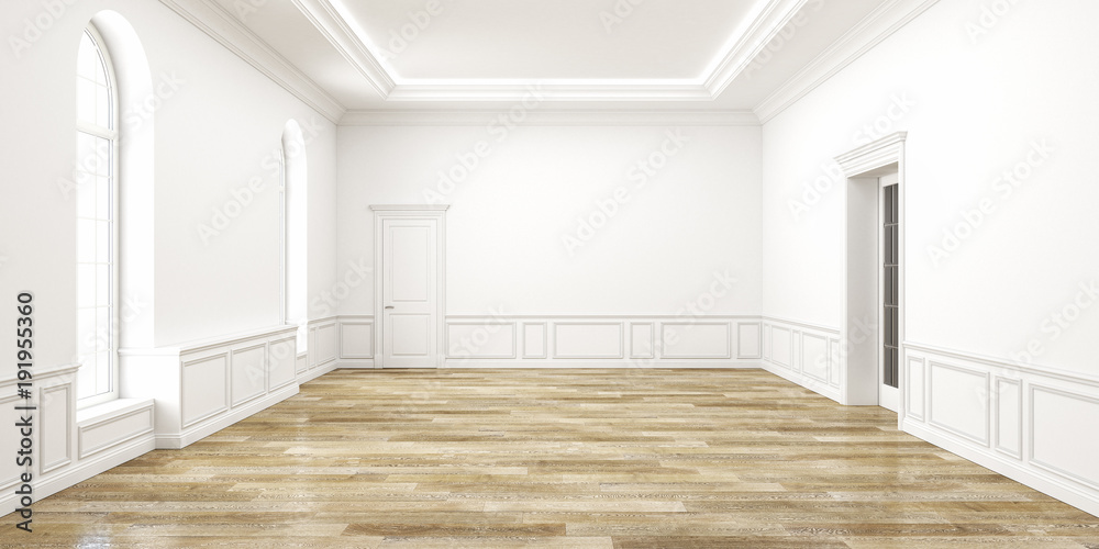Obraz premium Classic white empty space interior. 3d render illustration.