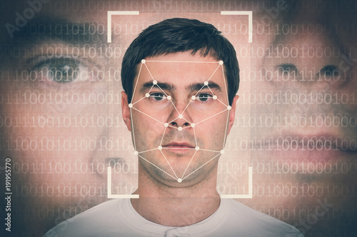 Bild auf Leinwand Man face recognition - biometric verification concept