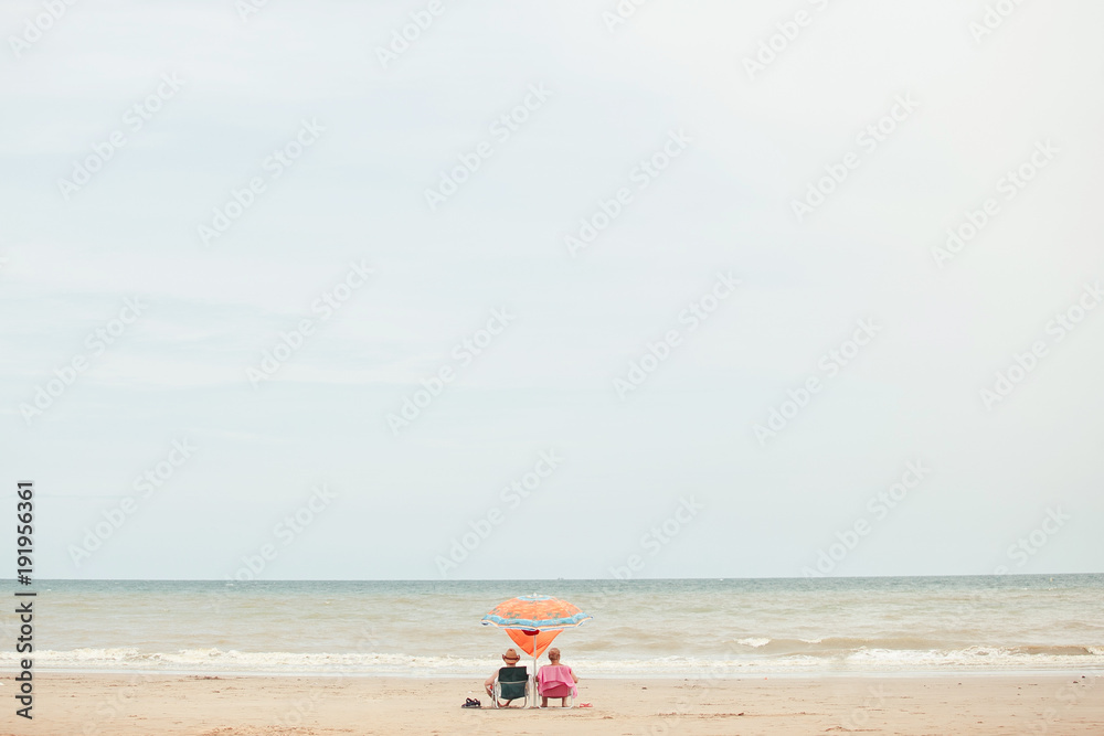 two people sit in a hammock on the beach against the sea. two people sit in a hammock on the beach against the sea.