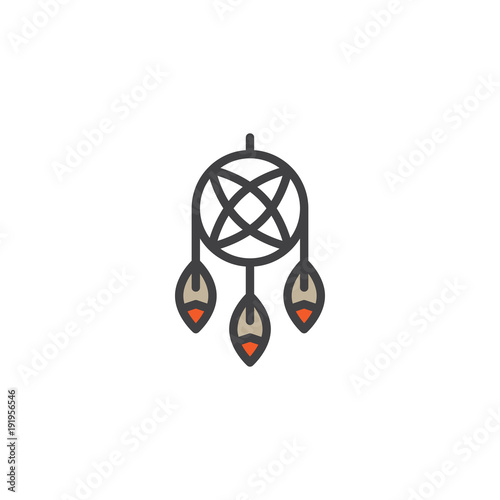 Indian dream catcher filled outline icon, line vector sign, linear colorful pictogram isolated on white. Feathers and beads symbol, logo illustration. Pixel perfect vector graphics