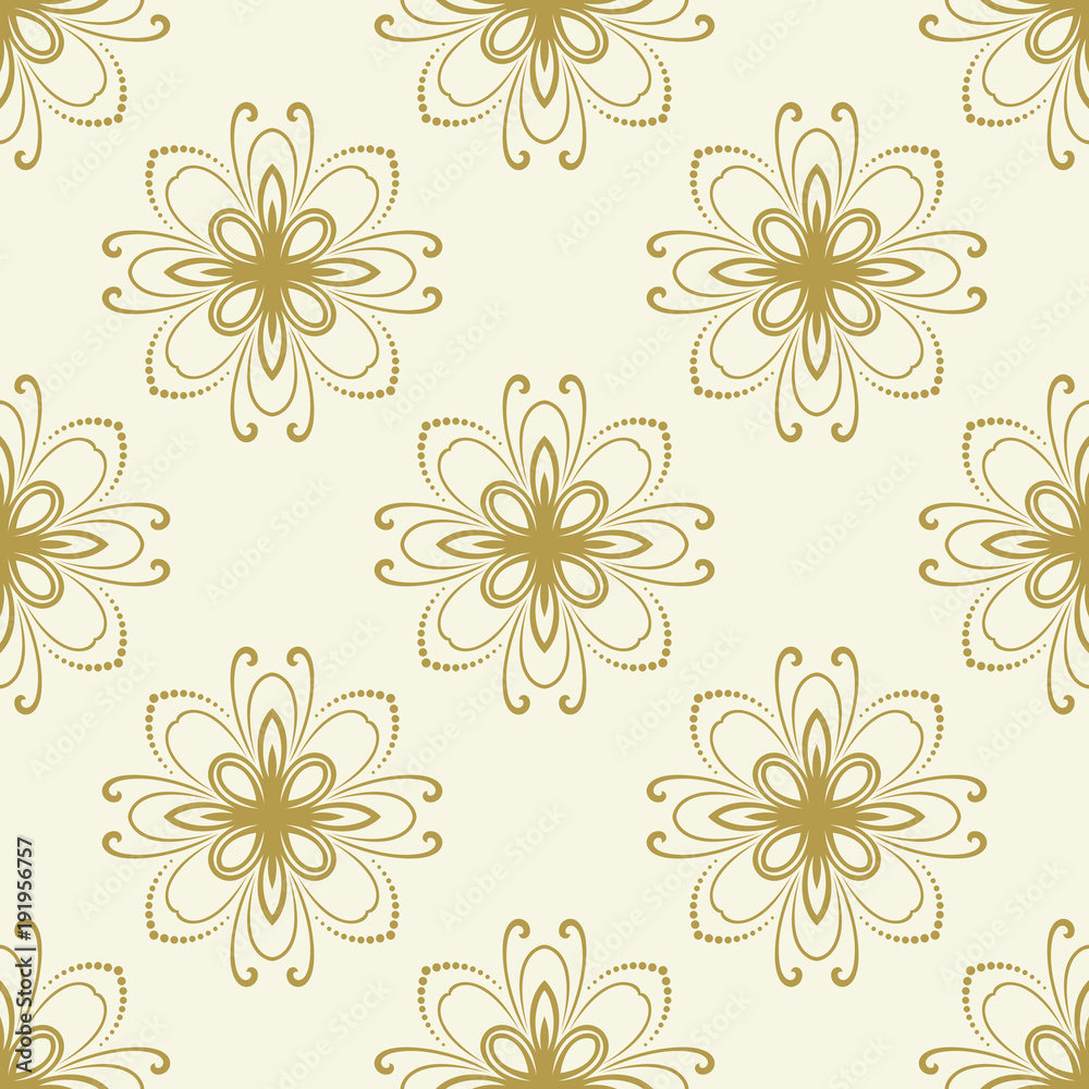 Floral vector golden ornament. Seamless abstract classic background with flowers. Pattern with repeating floral elements