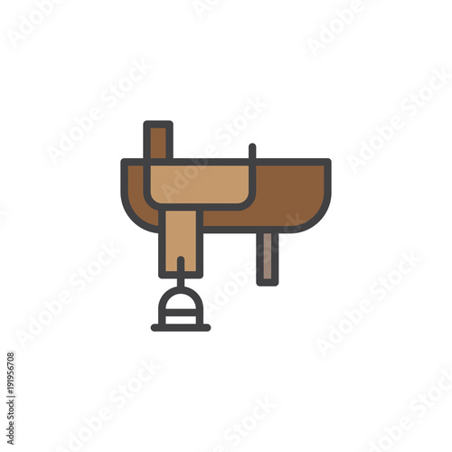 Cowboy western saddle filled outline icon, line vector sign, linear colorful pictogram isolated on white. Equestrian tools for horse riding symbol, logo illustration. Pixel perfect vector graphics