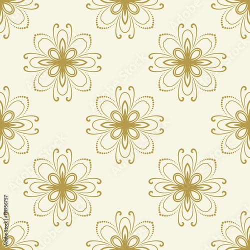 Floral vector golden ornament. Seamless abstract classic background with flowers. Pattern with repeating floral elements