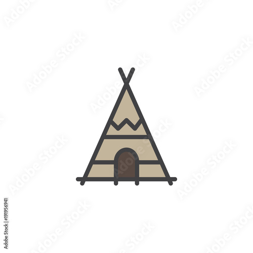 Indian tepee filled outline icon, line vector sign, linear colorful pictogram isolated on white. Wigwam symbol, logo illustration. Pixel perfect vector graphics