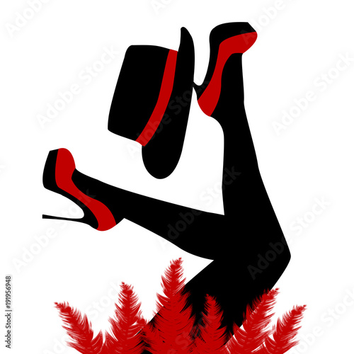 Obraz na plátně Beautiful cabaret dancer with red shoes and hat