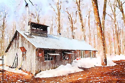Watercolor of a sugar shack