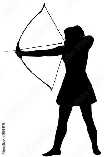 Silhouette of a woman with a bow on a white background