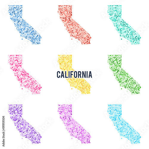 Vector colourful dotted map of the state of California.