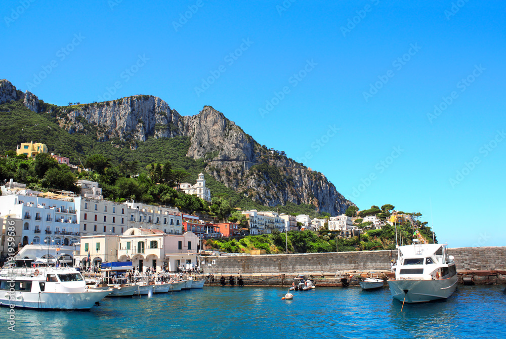 Yachts and boats at Marina Grande port, Capri island, Italy