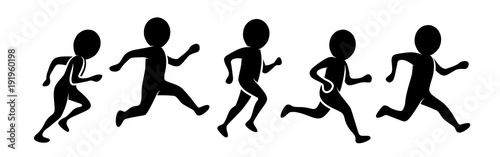 Figuren-Set: Jogger / Läufer / Laufgruppe – Flat Design / Icon / schwarz-weiß