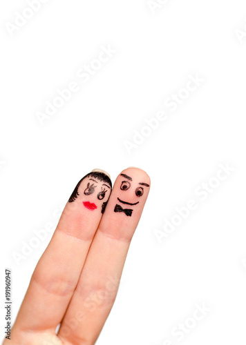 Two fingers couple isolated on white background