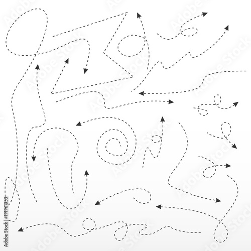 Arrows and directions signs. Dotted arrow. Vector arrows on white background.