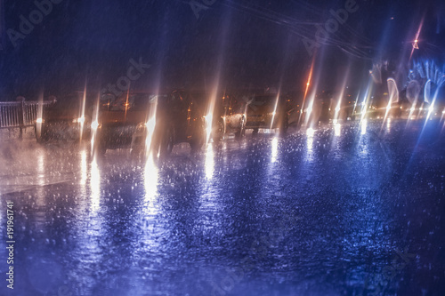 Fototapeta Naklejka Na Ścianę i Meble -  Flood on the road at night