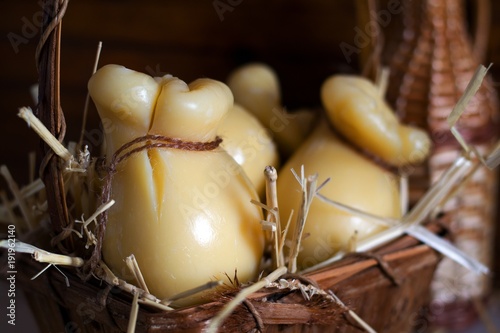 caciocavallo Sicilian cheese on a wooden background