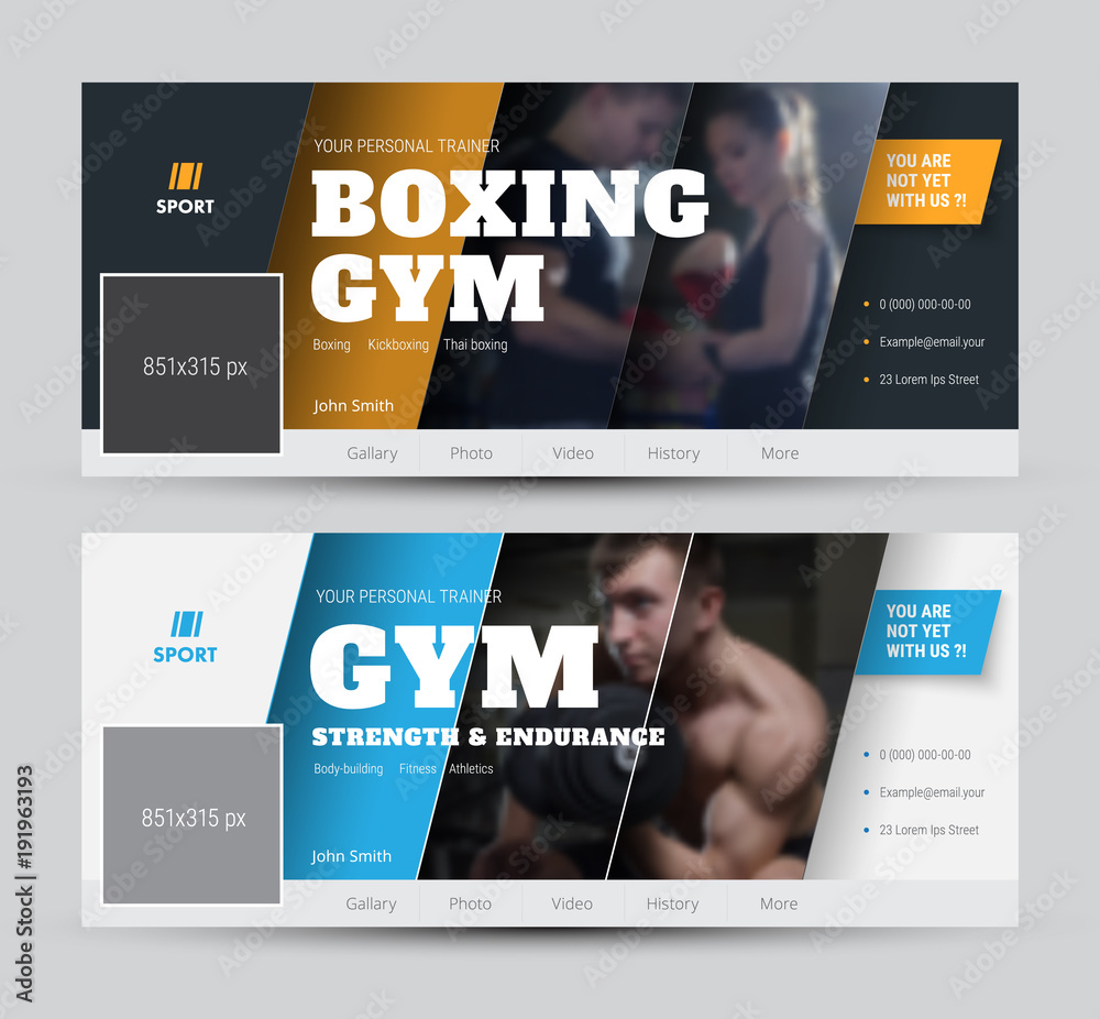 Naklejka premium design of the cover for social networks with diagonal lines and photos.