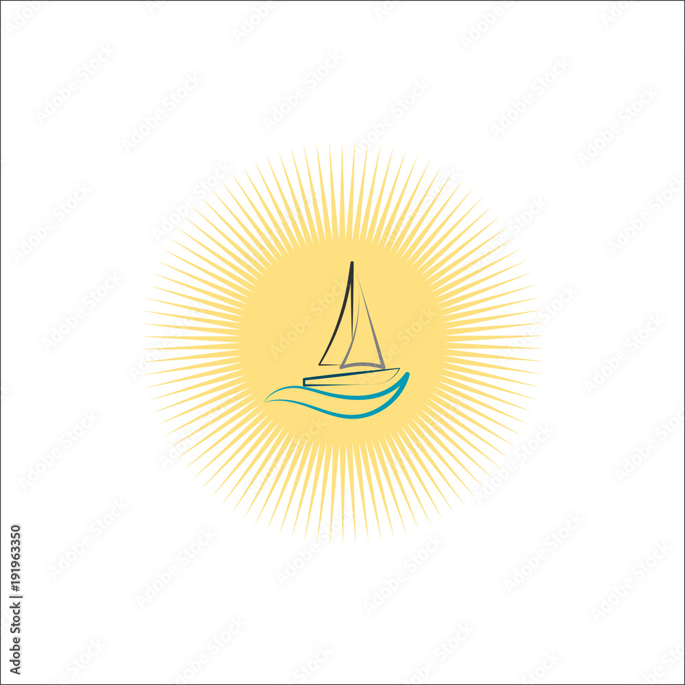 Yacht logo vector illustration with water wave on the background, travel agency concept Yacht logo vector illustration with water wave on the background, travel agency concept