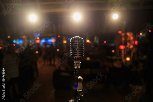 Retro microphone on stage in a pub