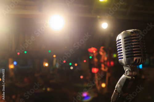 Retro microphone on stage in a pub