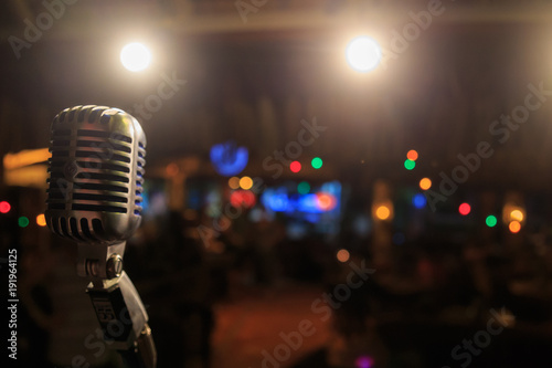 Retro microphone on stage in a pub
