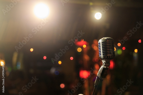 Retro microphone on stage in a pub