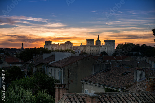 Cityscape of Avignon with Palace of Pope France during sunset sky