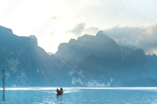 A boating on the river and beautiful mountain © Thanabr