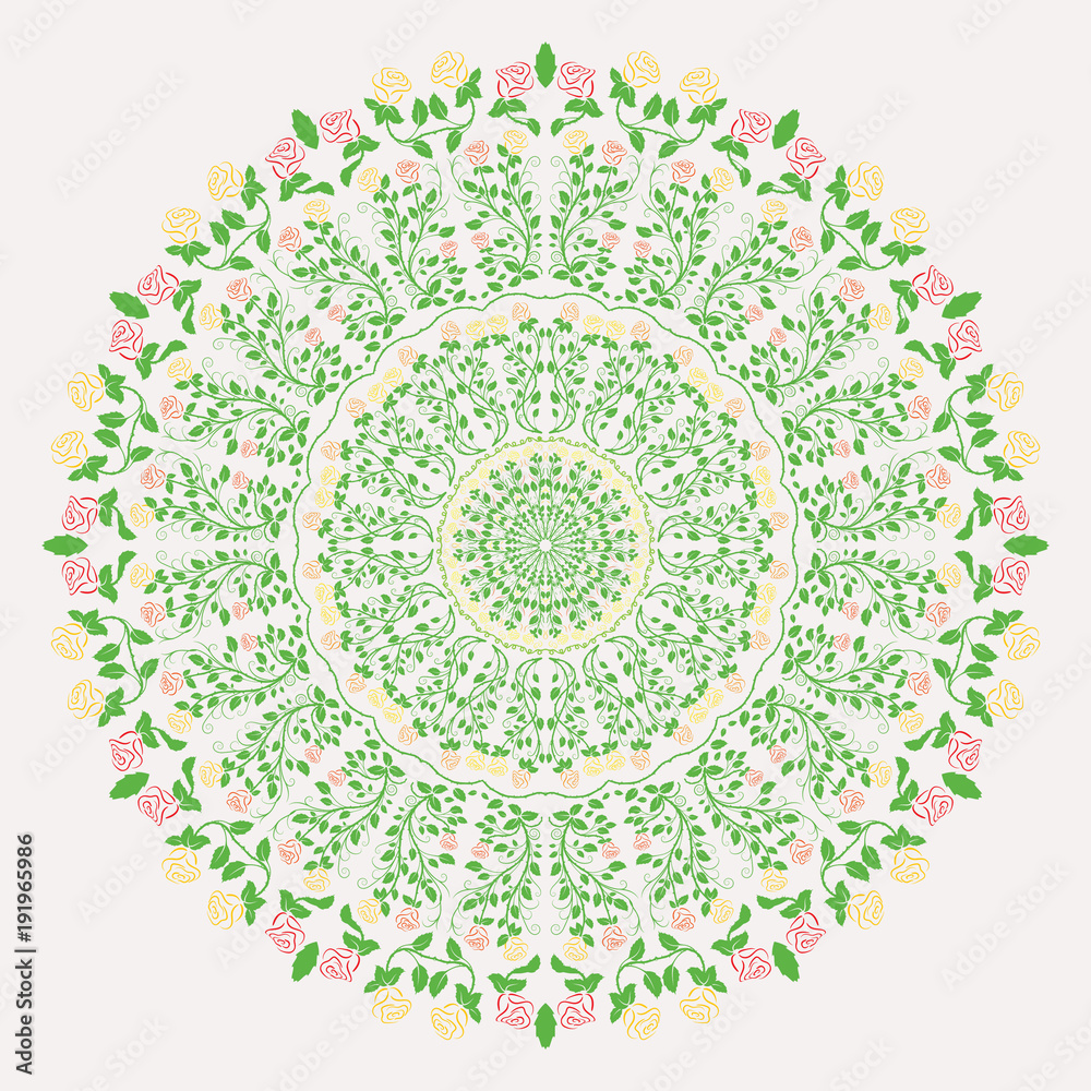 Vector hand drawn Mandala art. Abstract pattern with roses. Decorative Asian, Islam, Indian, Arabic, Turkish, Aztec elements. Coloring page template for background, invitation, birthday, wedding cards Vector hand drawn Mandala art. Abstract pattern with roses. Decorative Asian, Islam, Indian, Arabic, Turkish, Aztec elements. Coloring page template for background, invitation, birthday, wedding cards
