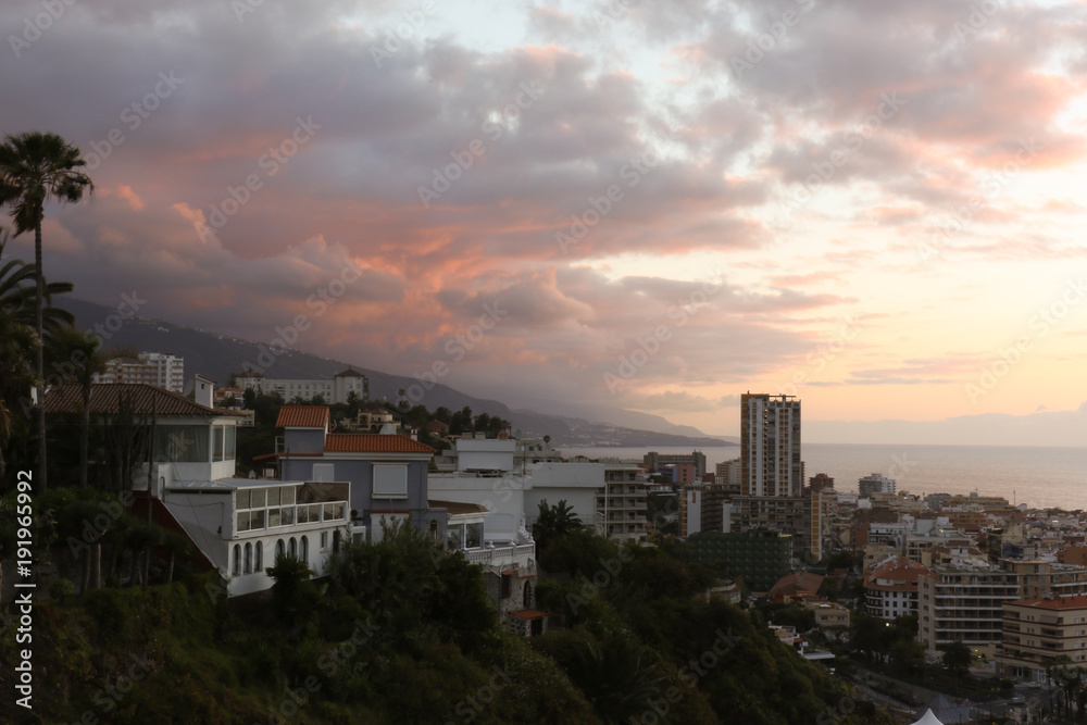 Colorful sky at dusk over Tenerife