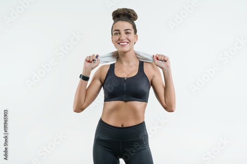 Portrait of positive caucasian female athlete in good fit. © Valerii Honcharuk