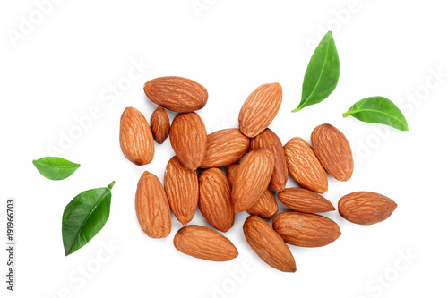 Papier peint almonds with leaves isolated on white background