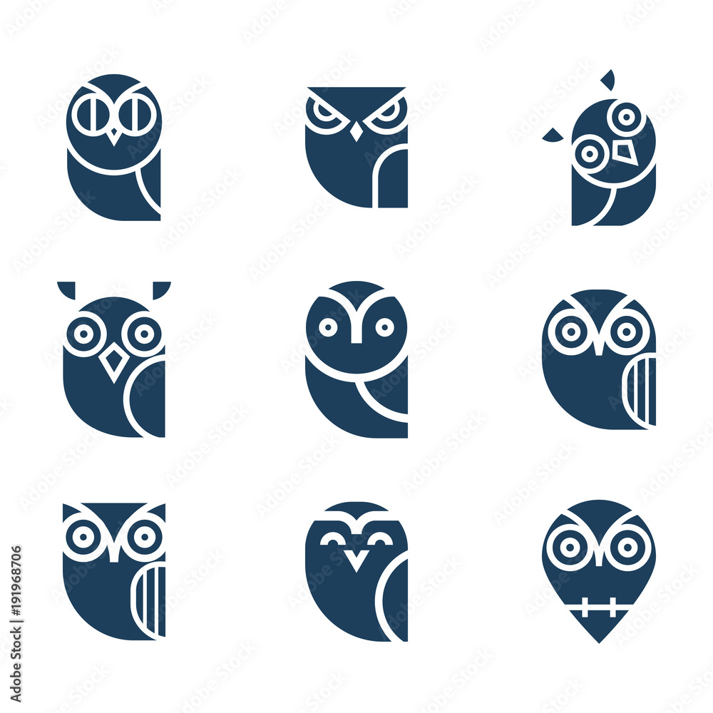 Owl vector icon collection. Owl vector icon collection.