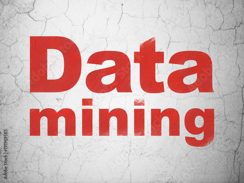 Information concept: Red Data Mining on textured concrete wall background